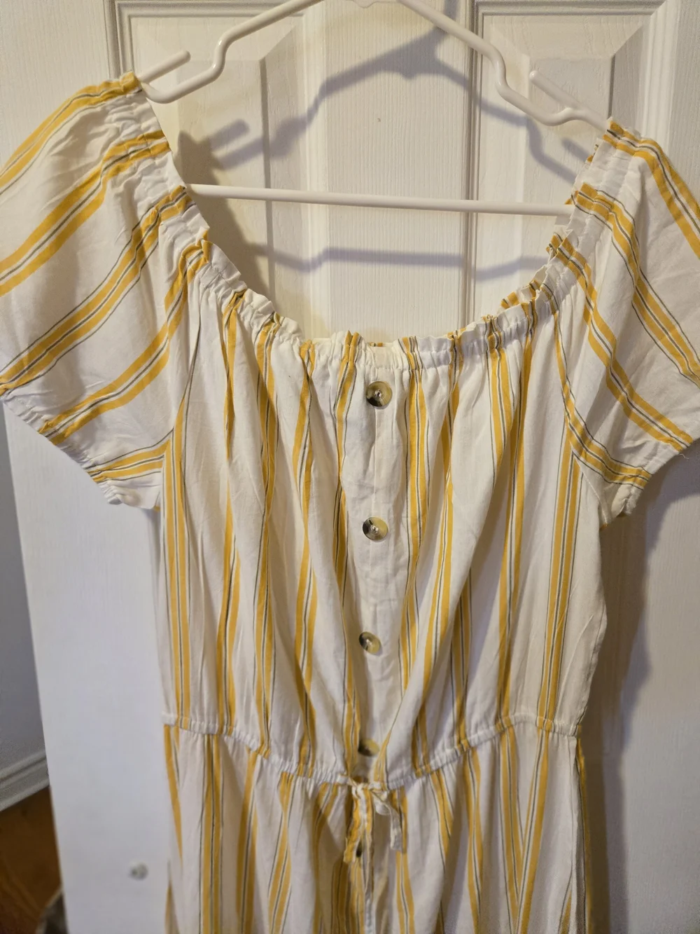 Streetwear Society White and Yellow Striped High-Low Button Dress-xl - Picture 3 of 11